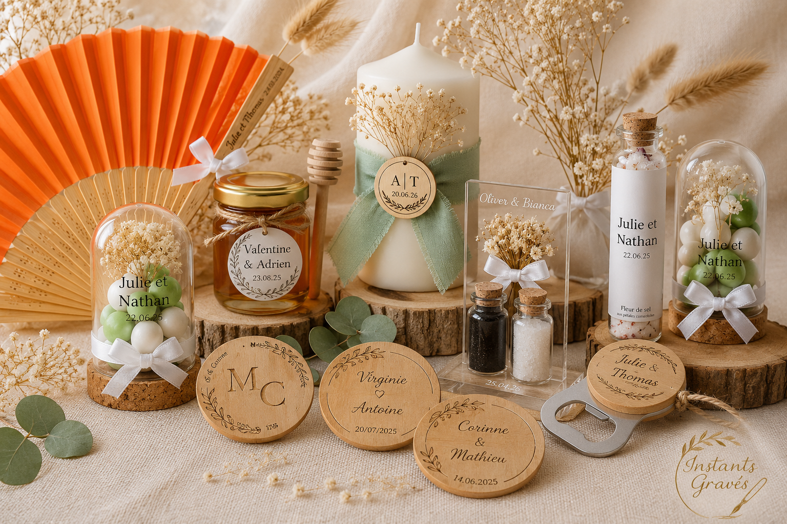Cadeaux invités personnalisés pour mariage réalisés artisanalement