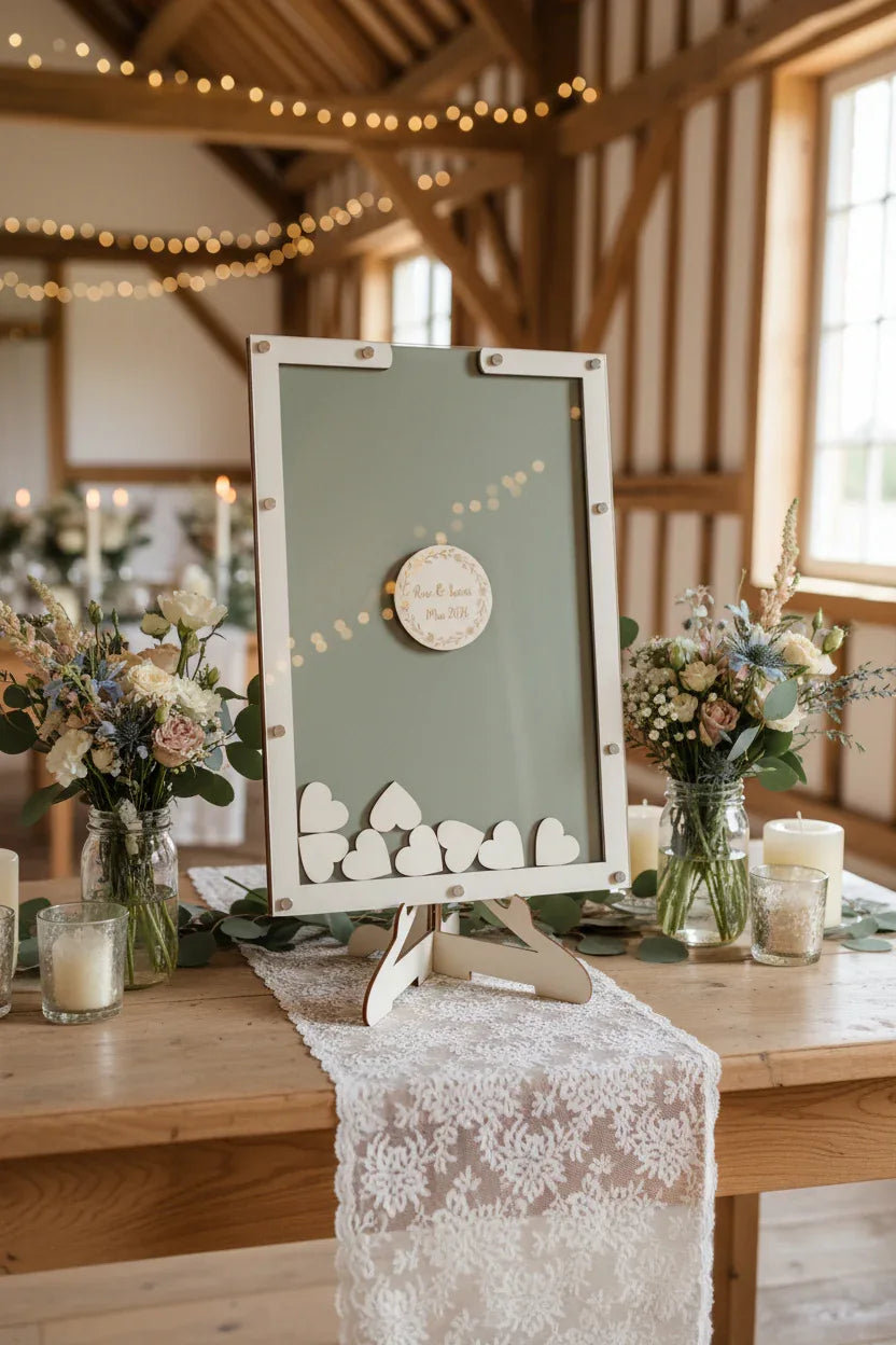 Cadre livre d'or mariage personnalisé prénom et date – cœurs en bois à glisser dans le cadre