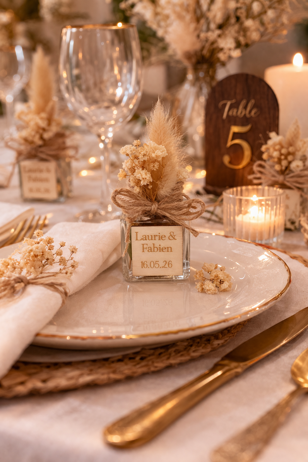 Petit pot en verre personnalisé avec dragées – Cadeau invité mariage, baptême ou naissance