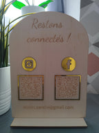 Stand QR Code 2 Réseaux Sociaux - Plexiglass Doré - Instants Gravés