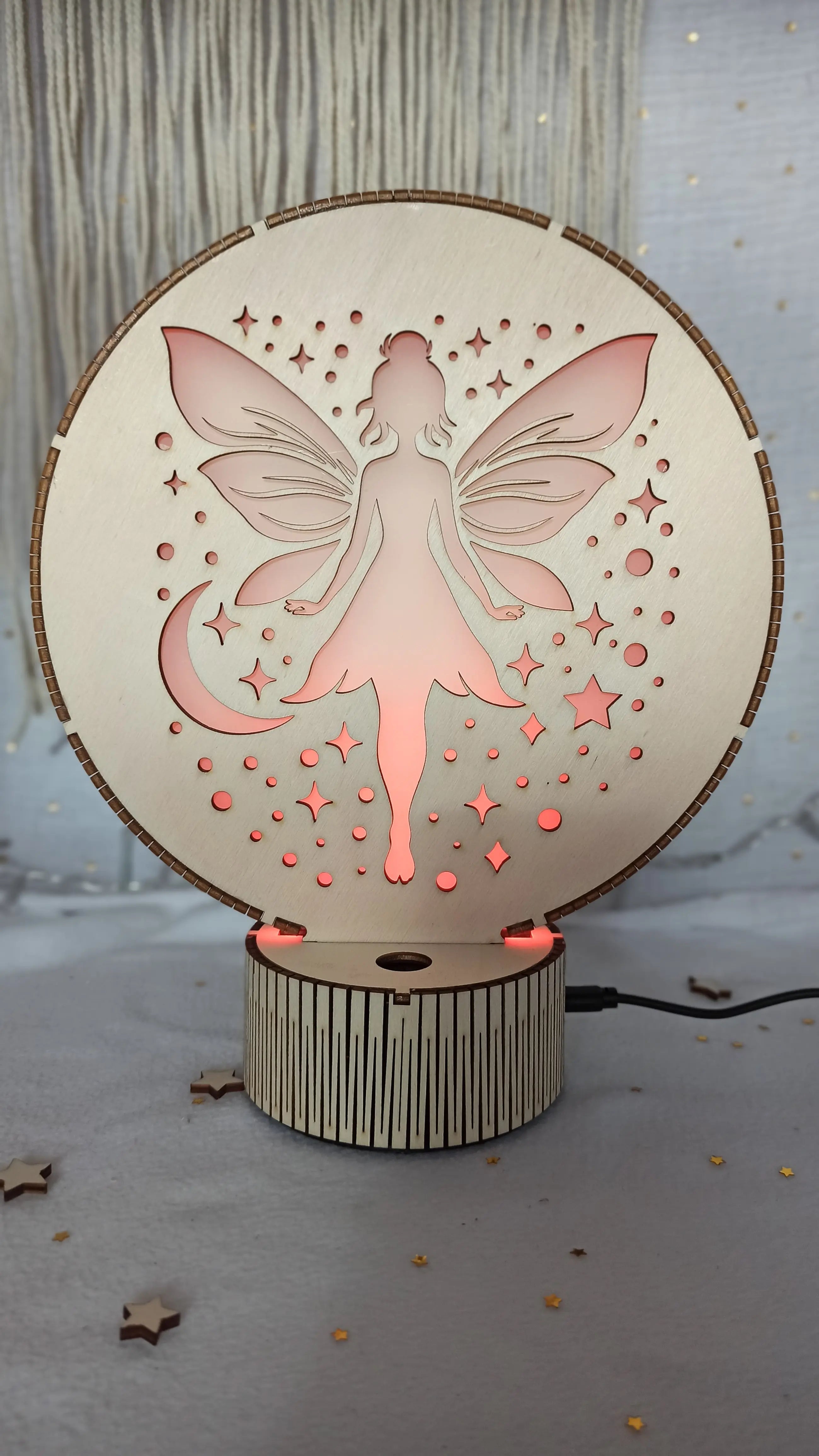 Veilleuse LED en Bois avec socle "modèle fée"