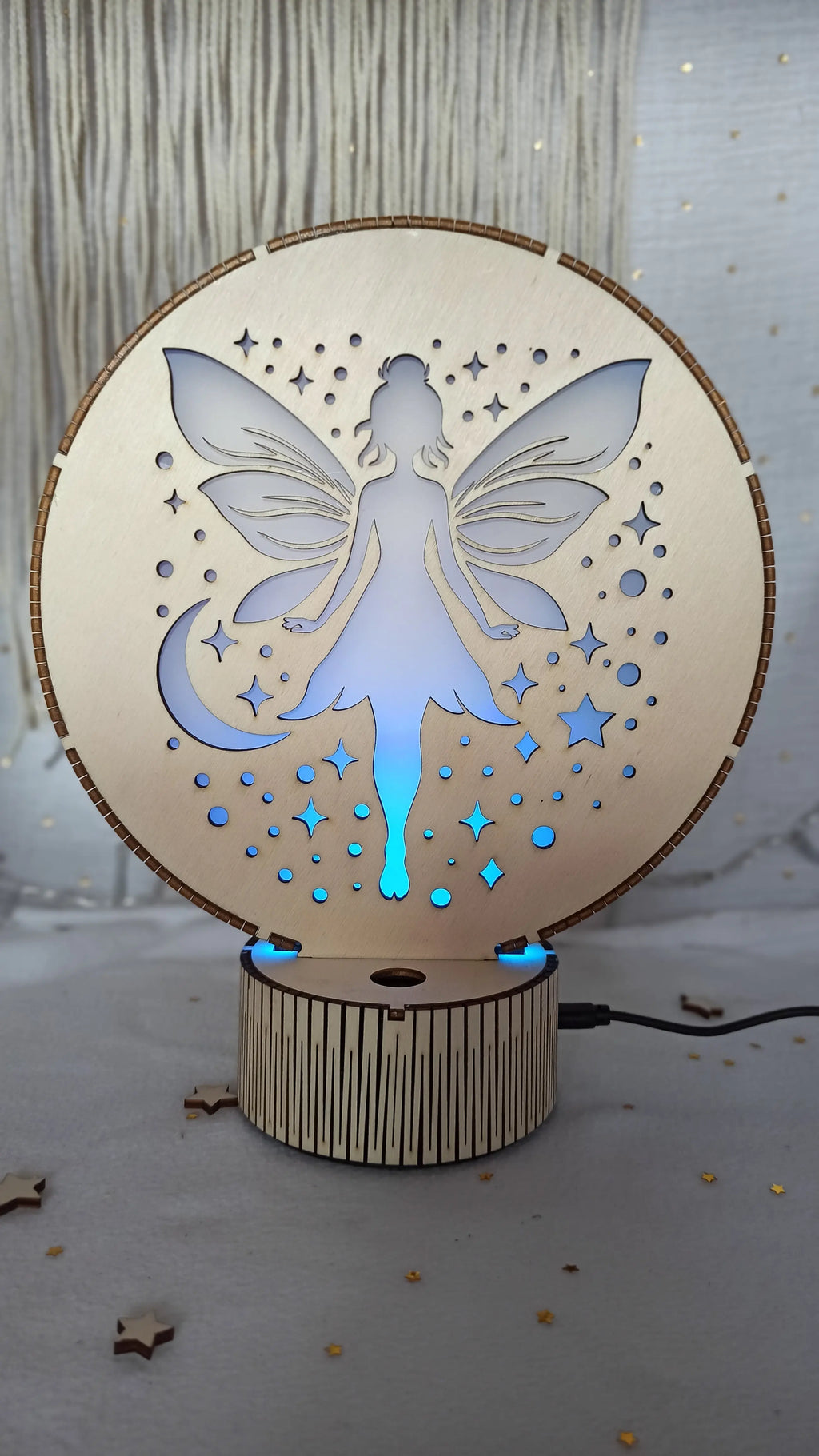 Veilleuse LED en Bois avec socle "modèle fée"