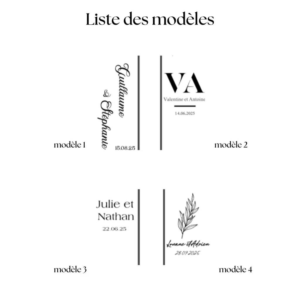 Liste des modèles disponibles cloche dragées personnalisée mariage baptême