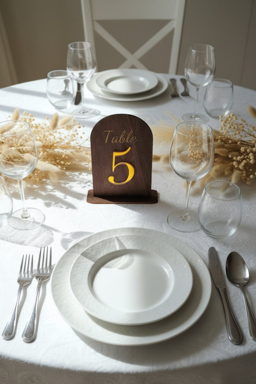Numéros de table en bois et plexiglass personnalisés Instants Gravés