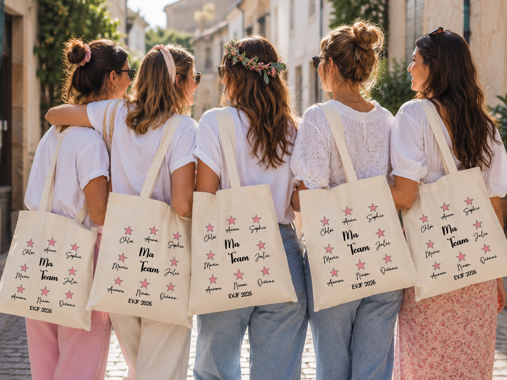 Tote Bag EVJF Personnalisé | Sac Team Mariée avec Prénoms