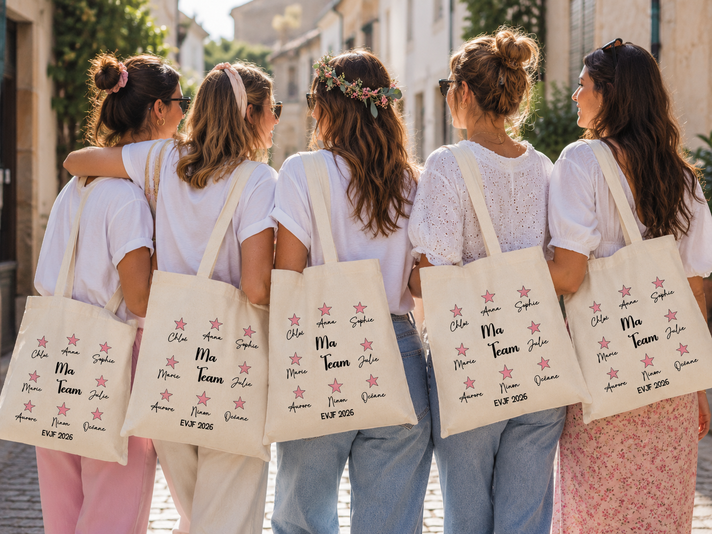 Tote Bag EVJF Personnalisé | Sac Team Mariée avec Prénoms