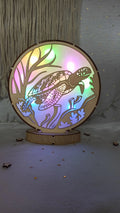 Veilleuse LED en bois découpé avec motif de tortue lumineuse