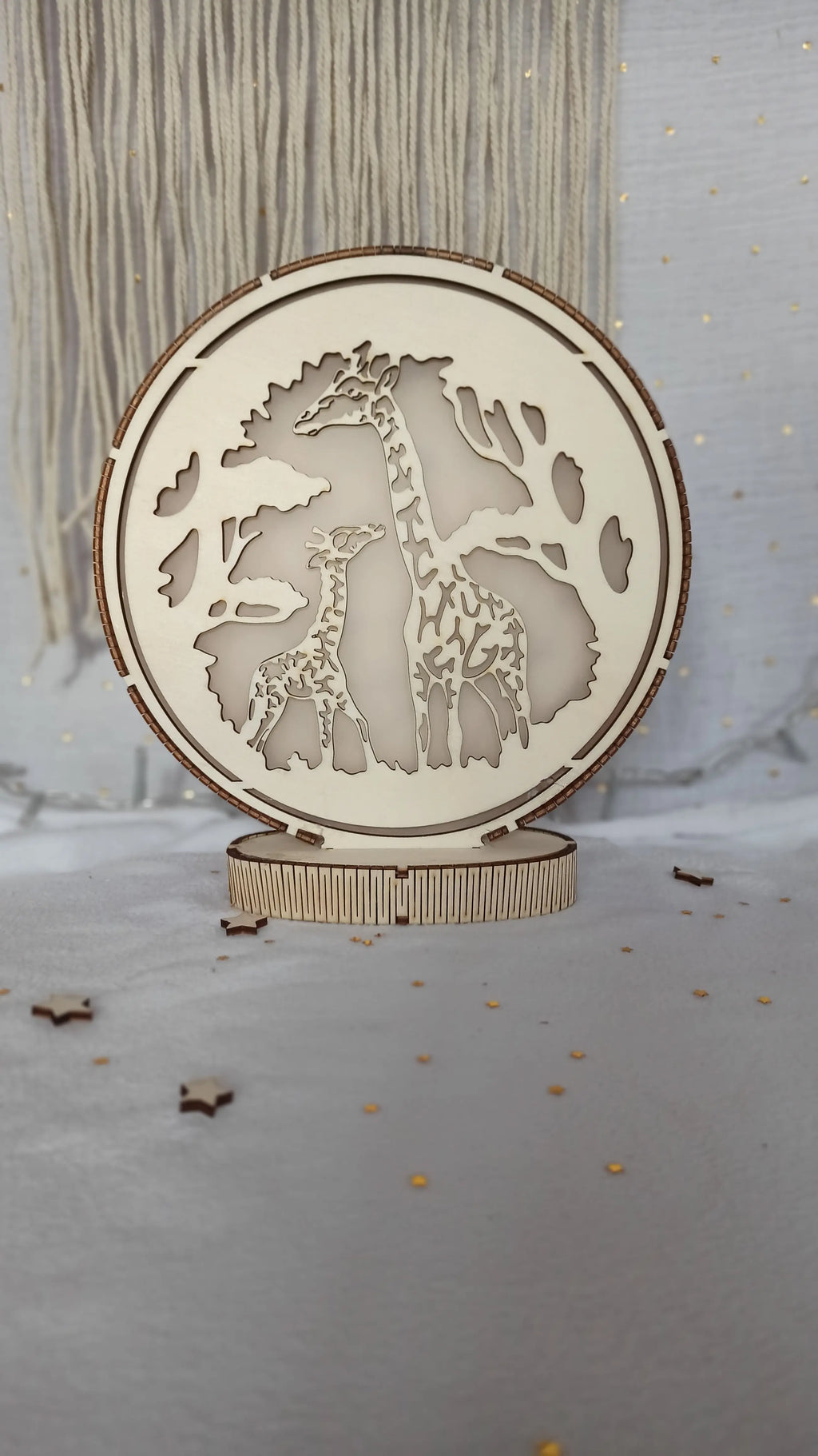 Veilleuse artisanale girafes LED blanc chaud