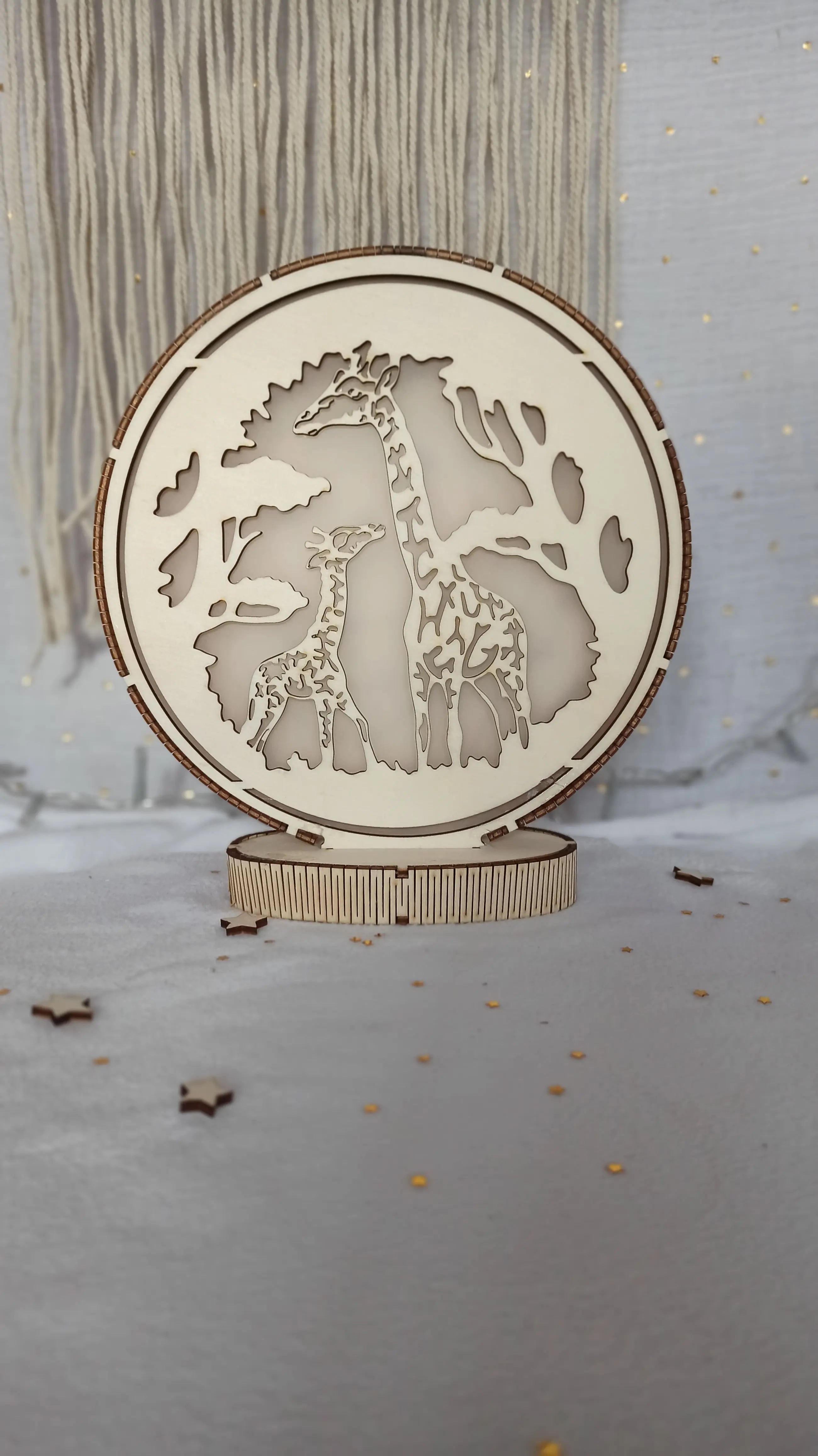 Veilleuse artisanale girafes LED blanc chaud